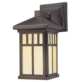 Wall Light Fixture, Outdoor, Oil-Rubbed Bronze & Honey Art Glass, 100-Watt, 6 x 12.5-In.