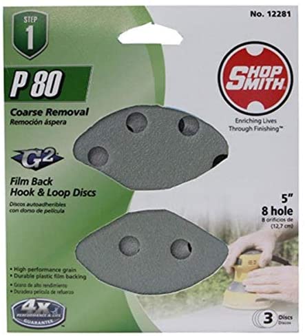 Shopsmith 5-Inch Hook & Loop 8 Hole Sanding Discs 80 Grit