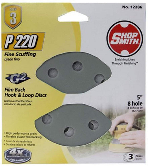 Shopsmith 5-Inch Hook & Loop 8 Hole Sanding Discs 220 Grit