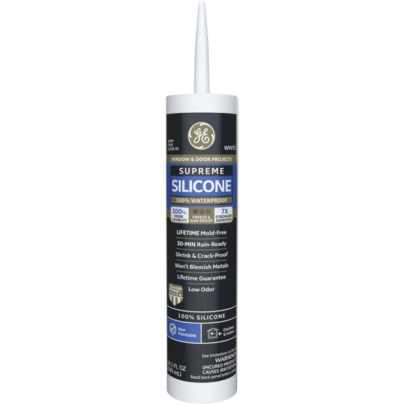 GE Supreme Silicone Window & Door Sealant, White, 10.1oz